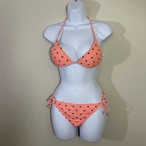 Hot water junior sz. bikini top is small  bottom is lg melon with gray dots